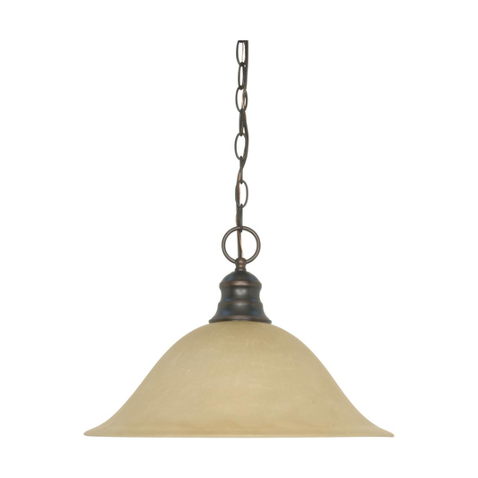 1 Light - 16" Pendant with Champagne Linen Washed Glass - Mahogany Bronze Finish