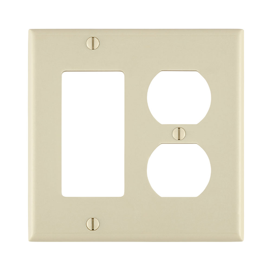2-Gang Combination Wallplate, 1-Duplex and 1-Decora/GFCI, Standard Size, Thermoset, Light Almond