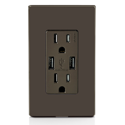 3.6A USB Type-A/Type-A Wall Outlet Charger with 15A Tamper-Resistant Receptacles
