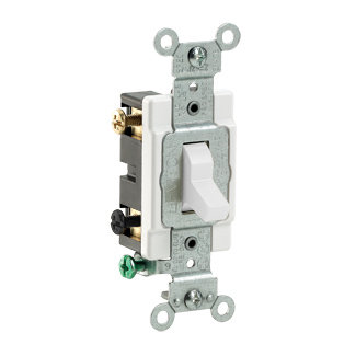 20 Amp-120/277V Toggle Dble-Pole AC Quiet Switch Com Spec Grade, Grounding, Side Wired WHT
