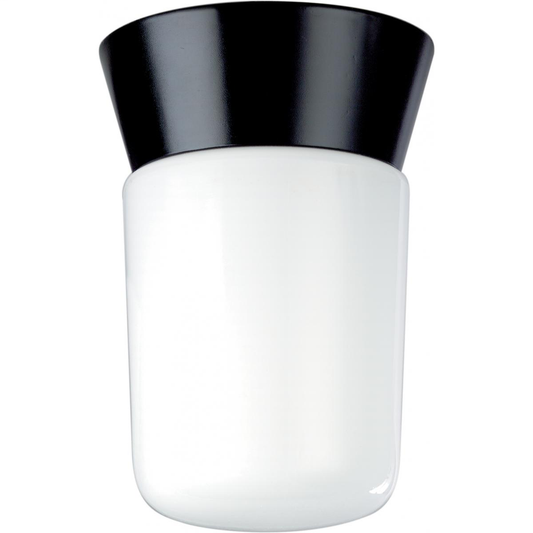 1 Light - 8" Utility Ceiling with White Glass - Black Finish