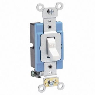 15 Amp, 120/277 Volt, Toggle Single-Pole AC Quiet Switch, Extra Heavy Duty Spec Grade, Self Grounding, Back & Side Wired - WHITE
