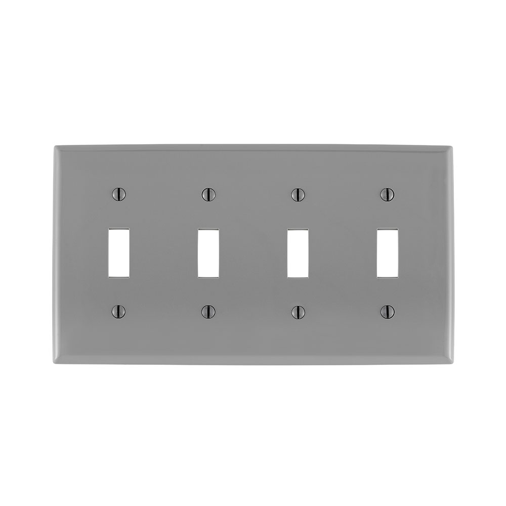 4-Gang Toggle Switch Wallplate, Standard Size, Thermoplastic Nylon, Gray