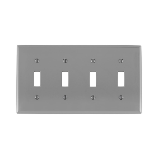 4-Gang Toggle Switch Wallplate, Standard Size, Thermoplastic Nylon, Gray