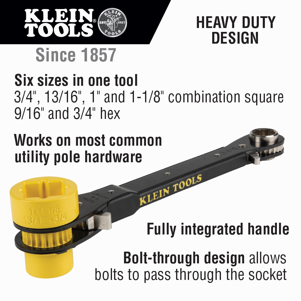 6-in-1 Lineman's Ratcheting Wrench, Heavy-Duty
