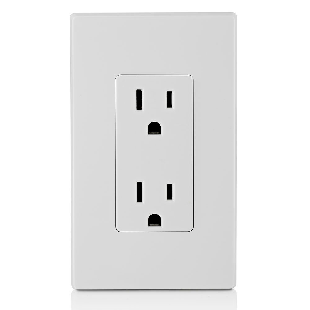 15 Amp Duplex Outlet/Receptacle, Self-Grounding, White
