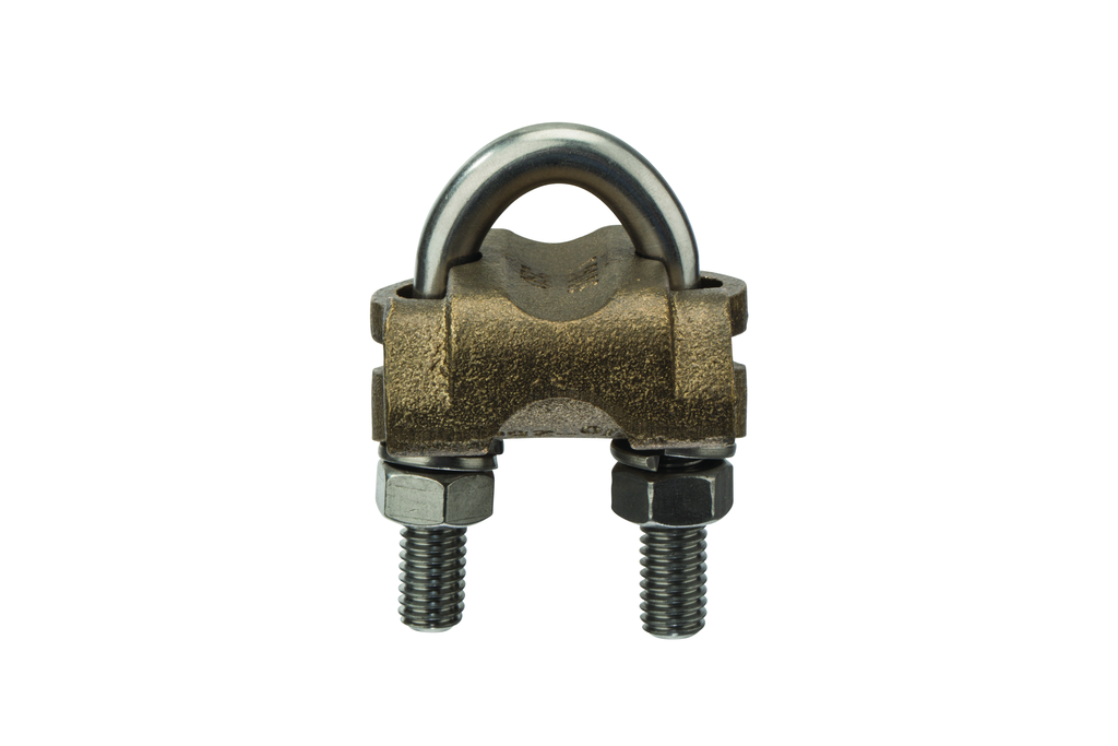 Bronze U-Bolt Clamp, 3/8″ IPS Pipe or 5/8″-3/4″ Rod, 250-2/0 AWG