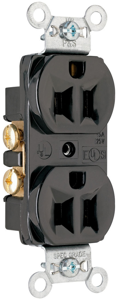 15A 125V Commercial Spec-Grade Duplex Receptacle, Back and Side Wire, Black