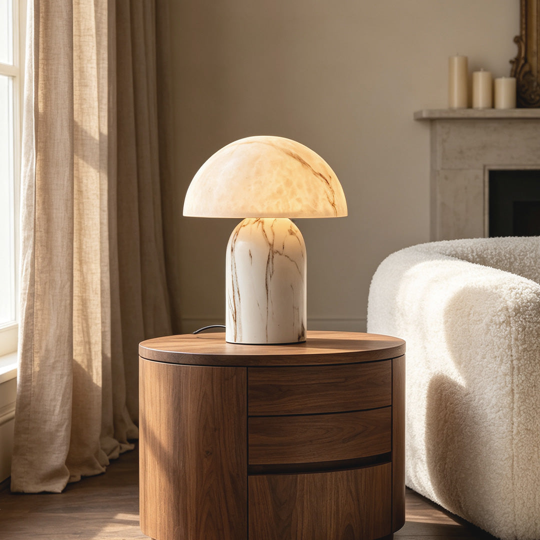 White Contemporary Table Lamps Japanese Stone-Texture Lamp
