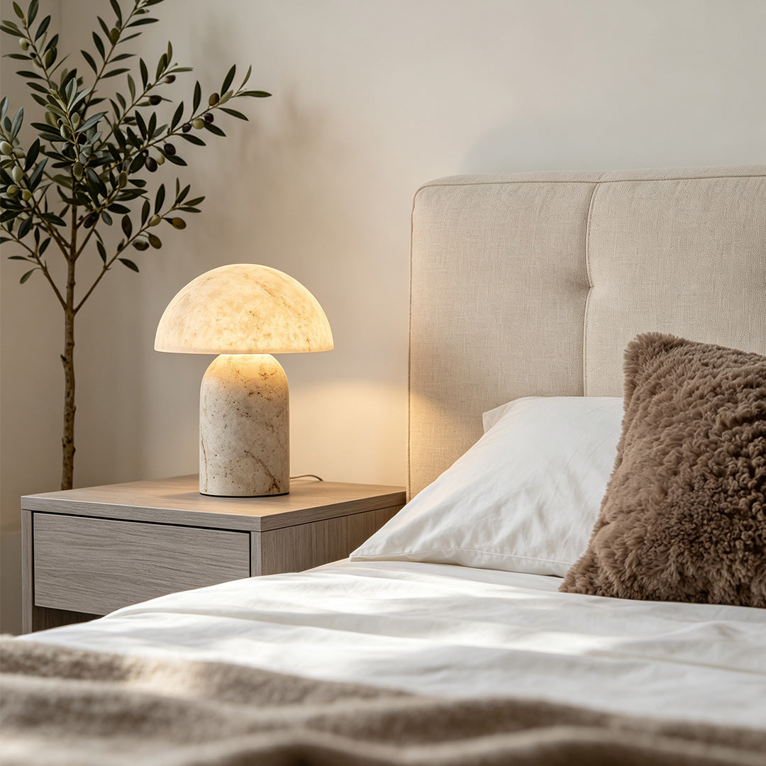 White Contemporary Table Lamps Japanese Stone-Texture Lamp