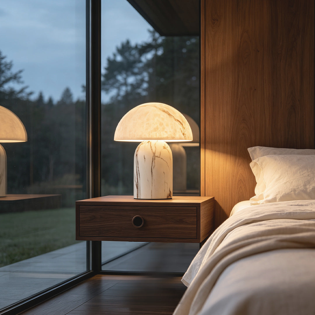 White Contemporary Table Lamps Japanese Stone-Texture Lamp
