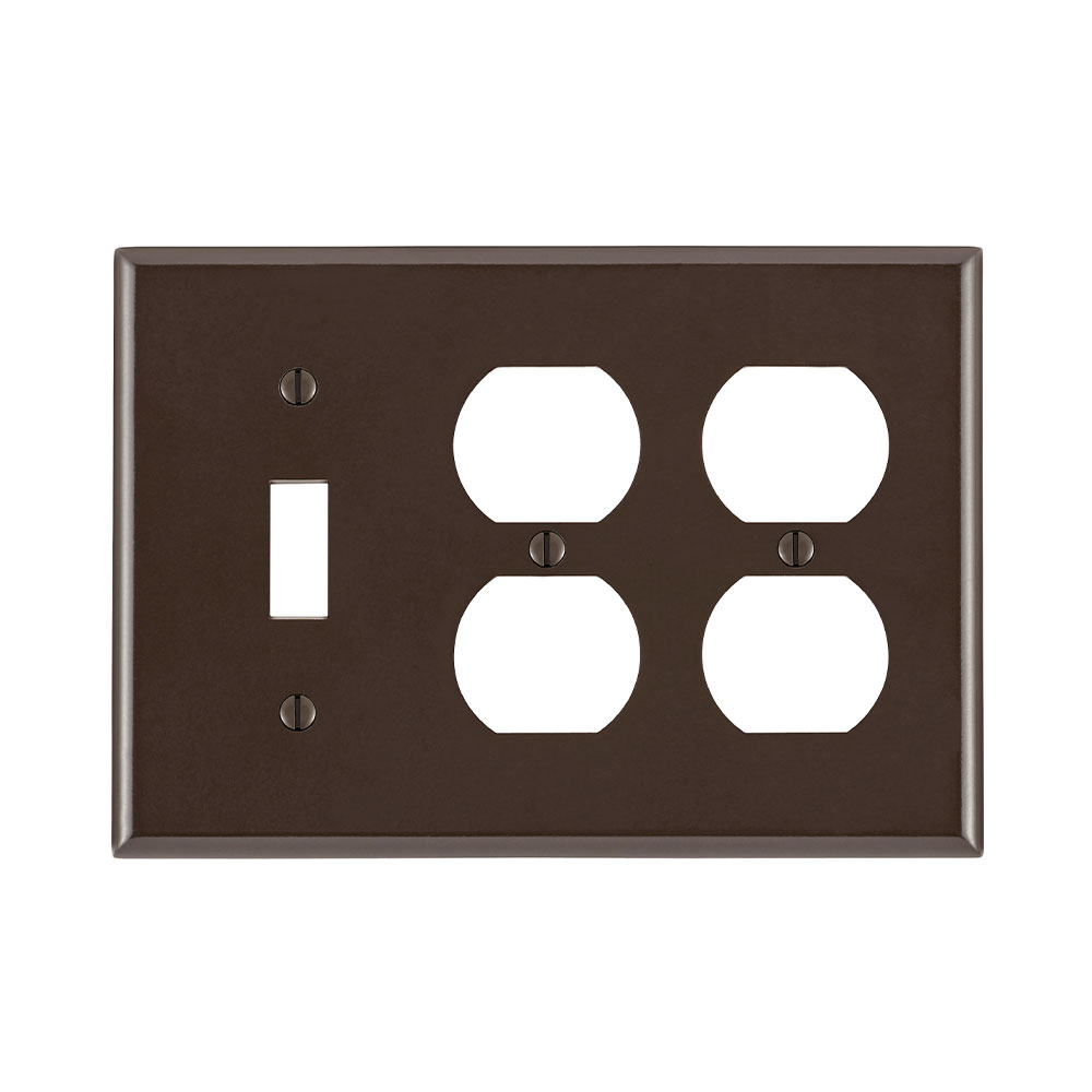 3-Gang Wallplate 1-Toggle 2-Duplex Outlet/Receptacle Combination, Standard Size, Thermoset, Brown