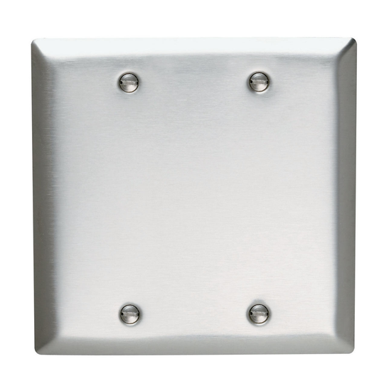 2-Gang 302/304 Stainless Steel Wall Plate, Blank, Box Mounted