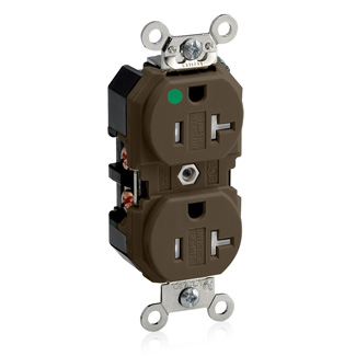 20 Amp Duplex Receptacle/Outlet, Hospital Grade, Tamper-Resistant, Self-Grounding