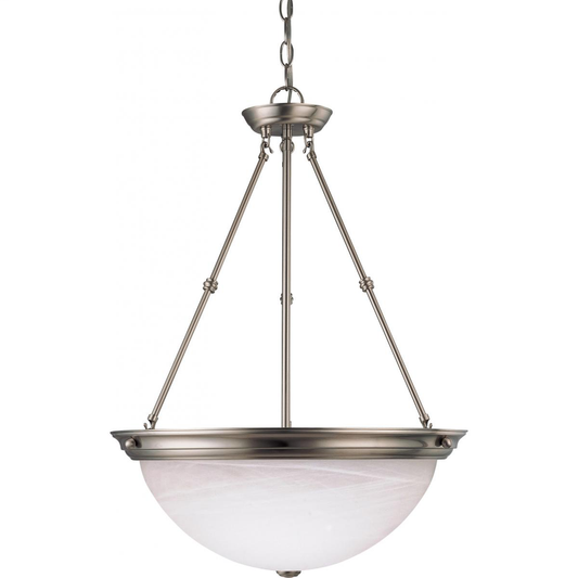 3 Light - 20" Pendant with Alabaster Glass - Brushed Nickel Finish