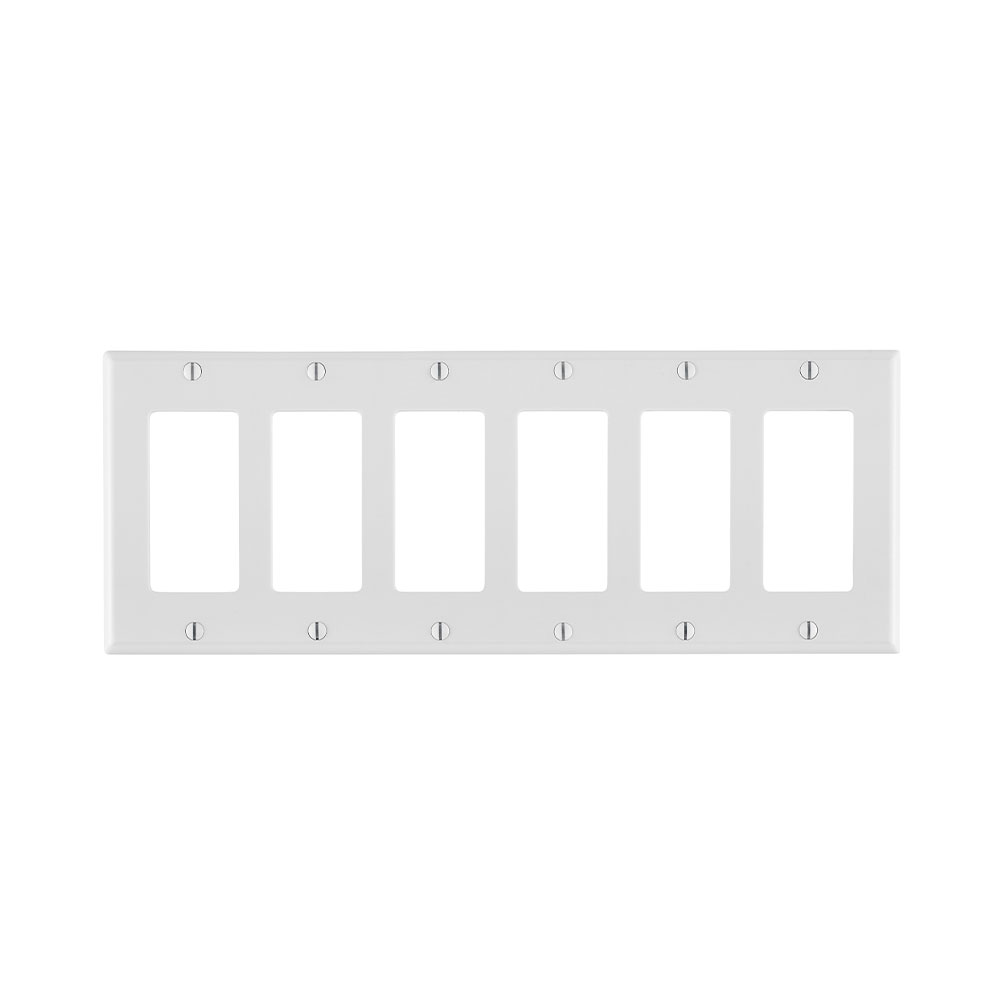 6-Gang Decora/GFCI Device Wallplate, Standard Size, Thermoset, White
