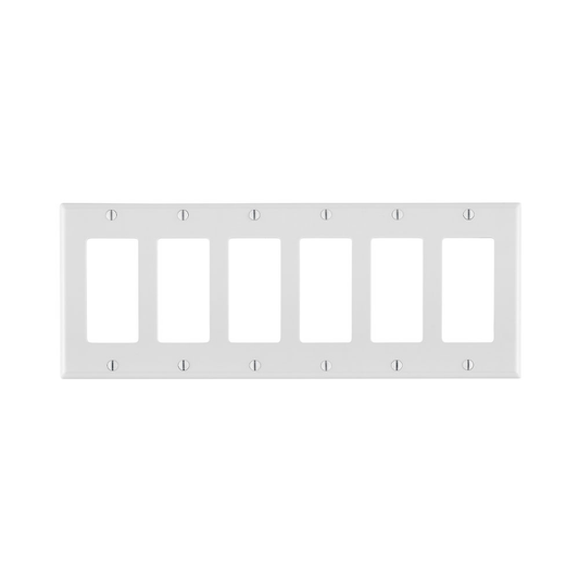 6-Gang Decora/GFCI Device Wallplate, Standard Size, Thermoset, White