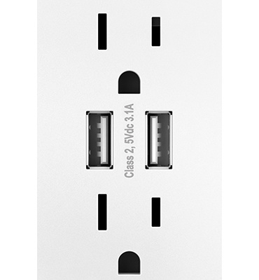 adorne® Dual-USB Outlet , White