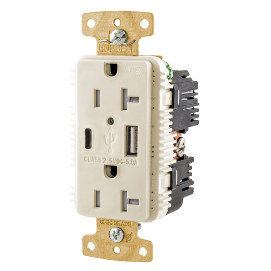 20A/125V Tamper Resistant/Weather Resistant Duplex Receptacle & Type A & C USB Ports, Light Almond