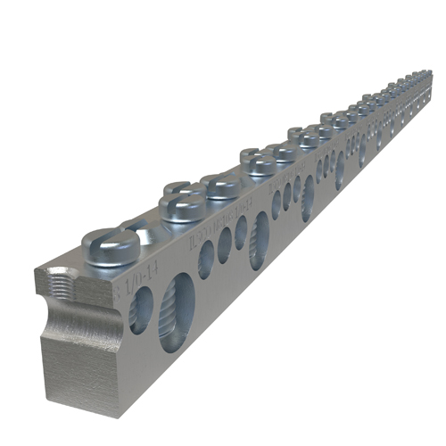 Aluminum Neutral Bar, Dual Rated, Large Conductor Range 1/0-14, Small Range 6-14, 12 Large Ports, 33 Small Ports, 2 Holes, #10 Bolt, UL, CSA