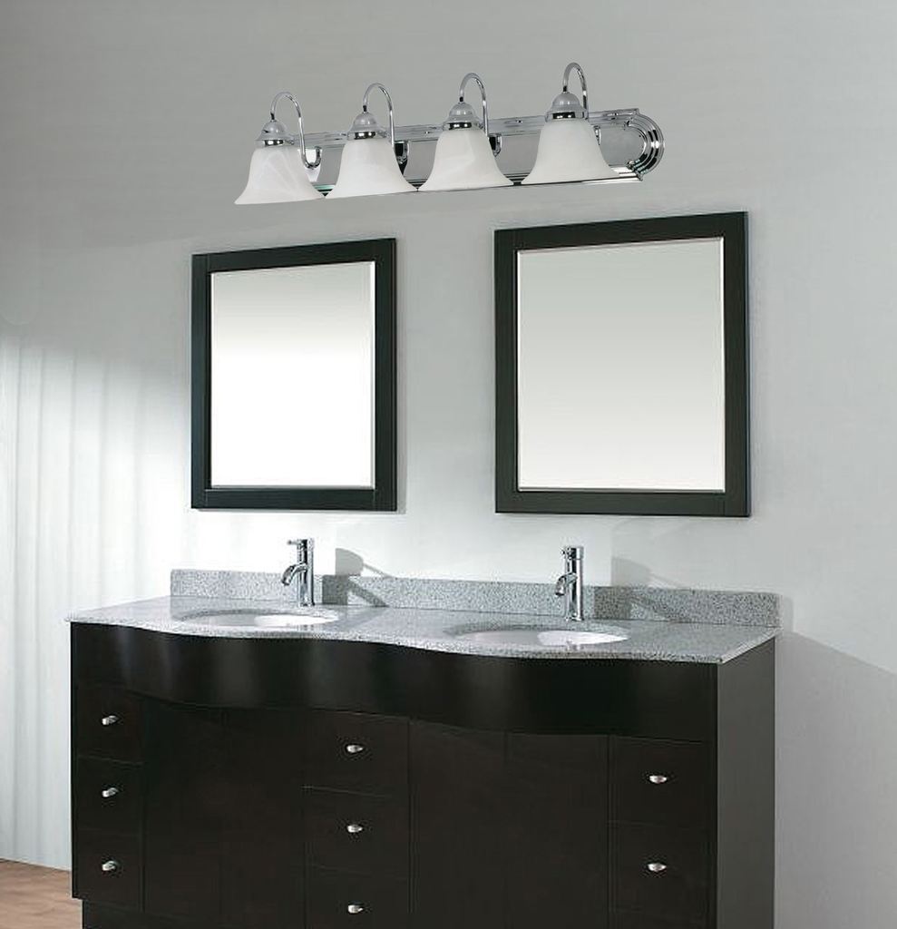 Ballerina - 4 Light 30" Vanity with Alabaster Glass - Polished Chrome Finish