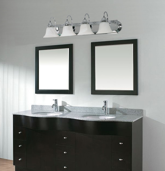 Ballerina - 4 Light 30" Vanity with Alabaster Glass - Polished Chrome Finish