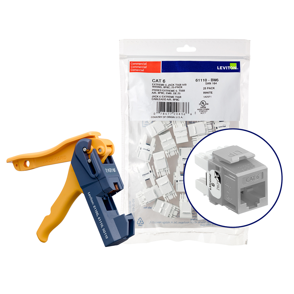 150 EXTREME™ Cat 6 QUICKPORT™ Jacks, Bulk QUICKPACK™, Gray, Kitted with JackRapid™ Tool
