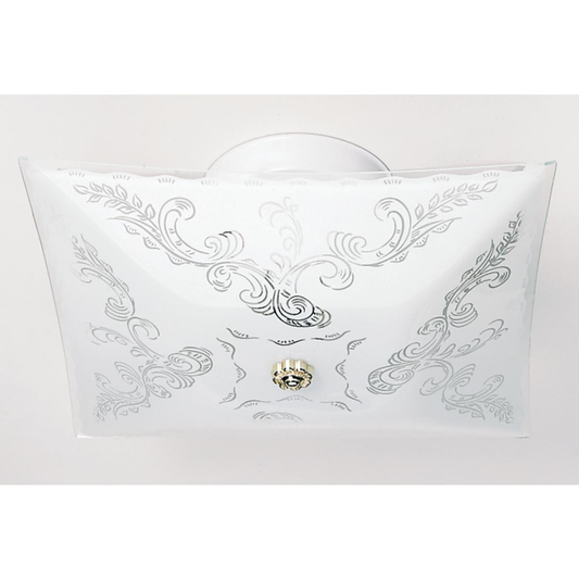 2 Light - 12" Flush with Square Floral Glass - White Finish