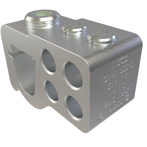 Aluminum Multiple Tap Connector, Dual Rated, Main Conductor Range 500-350, Tap Range 1/0-12 AL, 1/0-14 CU, 4 Parallel Taps, Tin Plated, UL, CSA