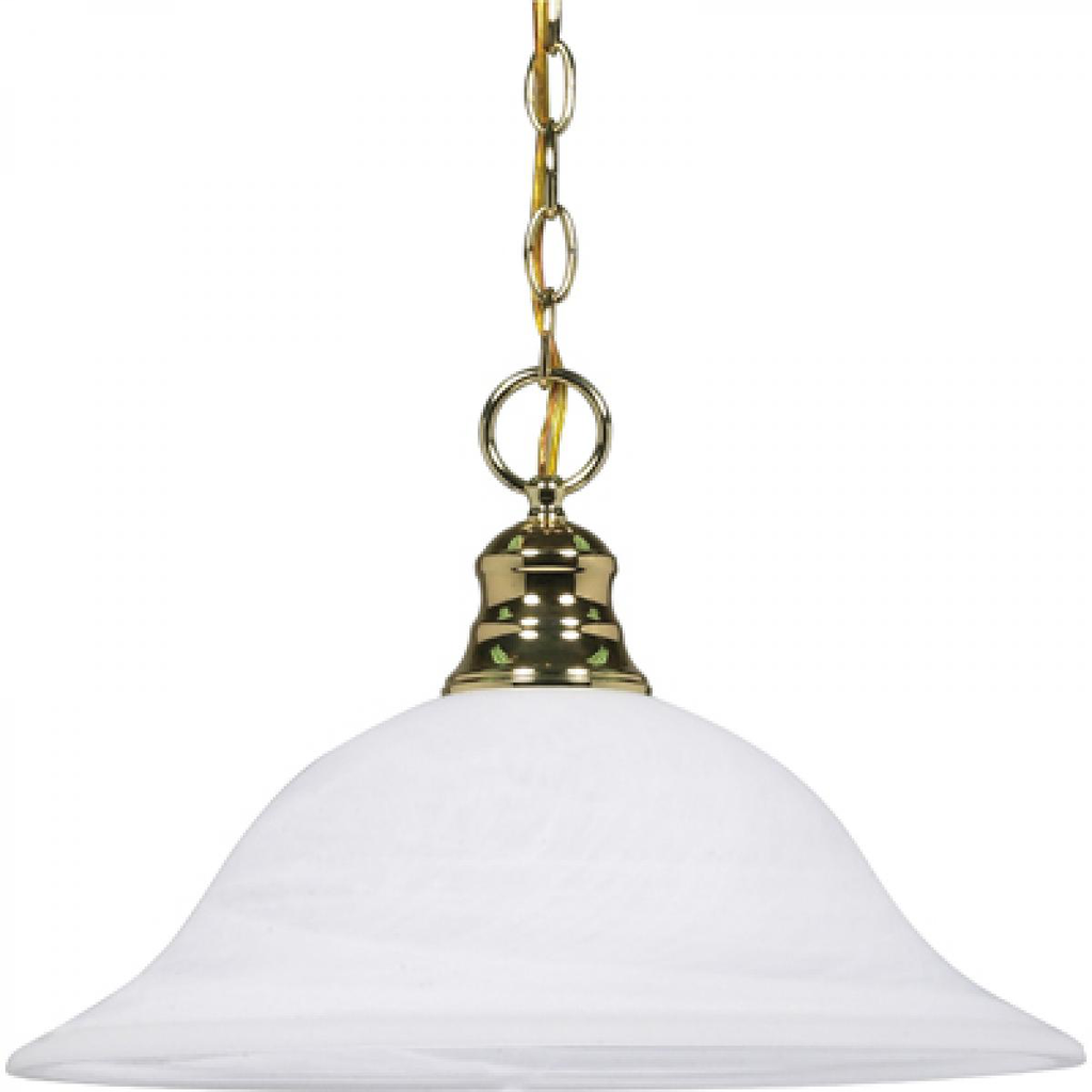 1 Light - 16" Pendant with Alabaster Glass - Polished Brass Finish