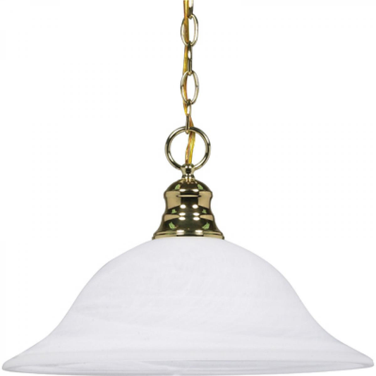 1 Light - 16" Pendant with Alabaster Glass - Polished Brass Finish