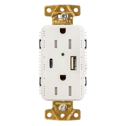 15A/125V Tamper Resistant/Weather Resistant Duplex Receptacle & Type A & C USB Ports, White