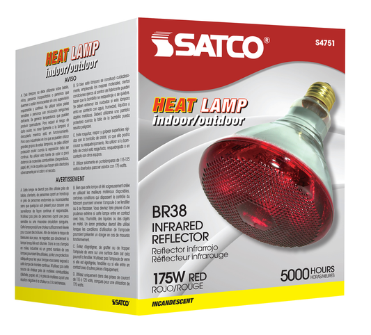 175 Watt BR38 Incandescent; Red Heat; 5000 Average rated hours; Medium base; 120 Volt