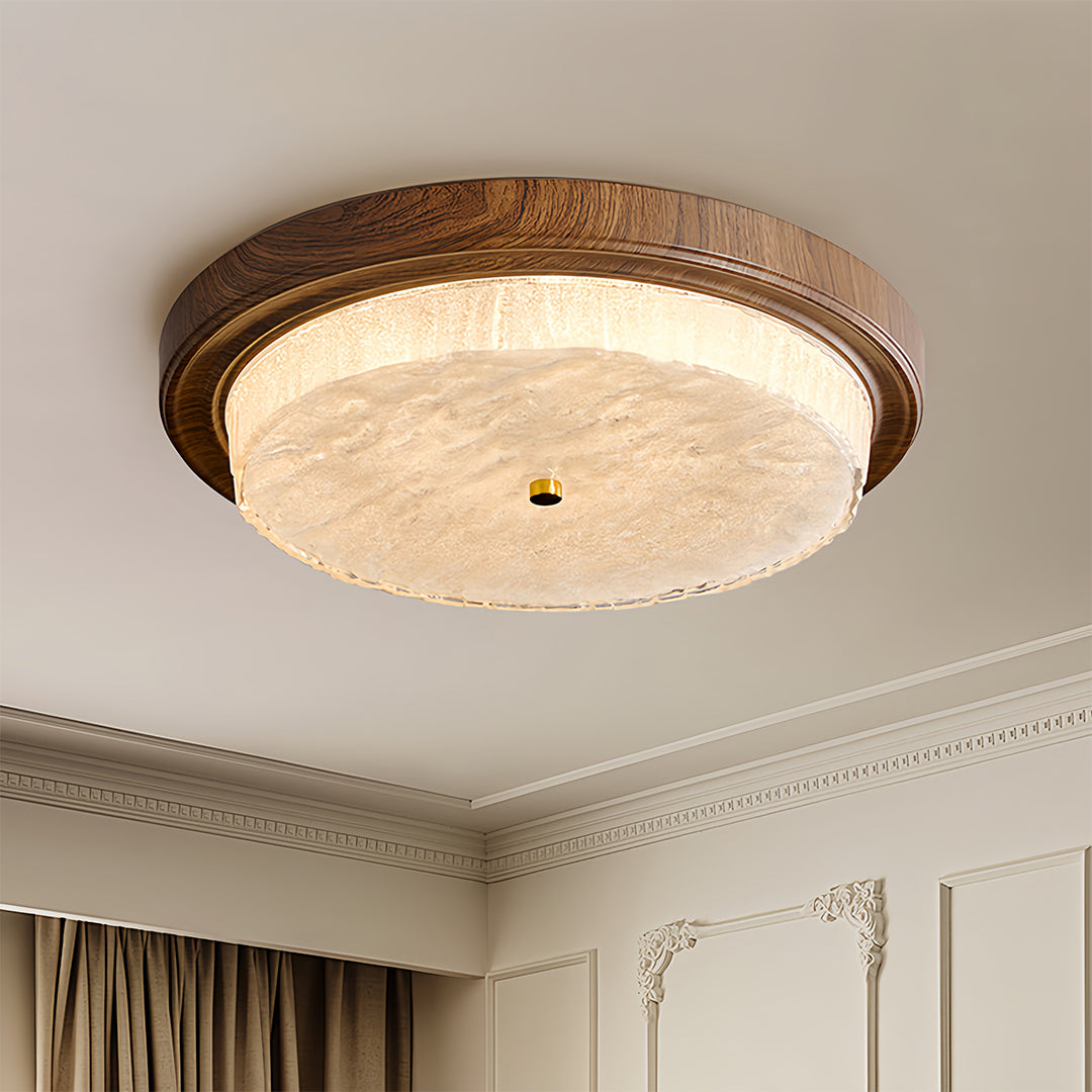 Wood Flush Mount Ceiling Light Vintage Style Round Ceiling Lamp