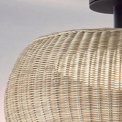 Woven Flush Mount Light Rattan Outdoor Waterproof Ceiling Light
