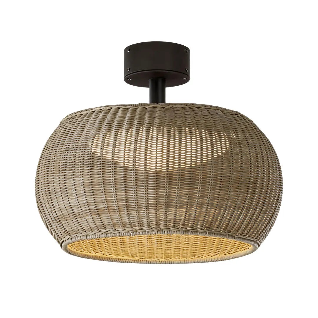 Woven Flush Mount Light Rattan Outdoor Waterproof Ceiling Light