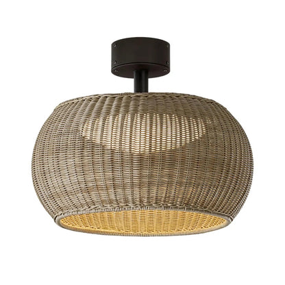 Woven Flush Mount Light Rattan Outdoor Waterproof Ceiling Light