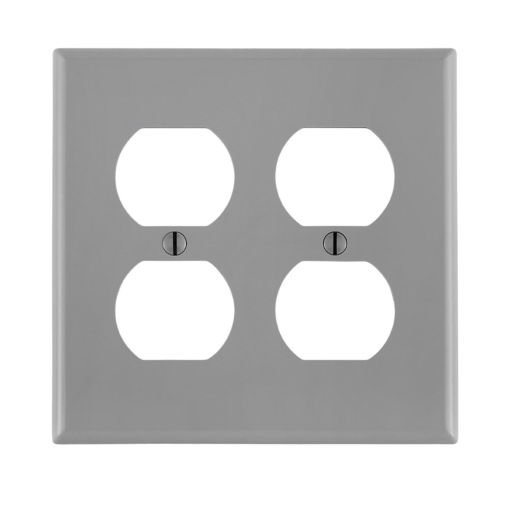 2-Gang Duplex Outlet/Receptacle Wallplate, Standard Size, Thermoplastic Nylon, Gray