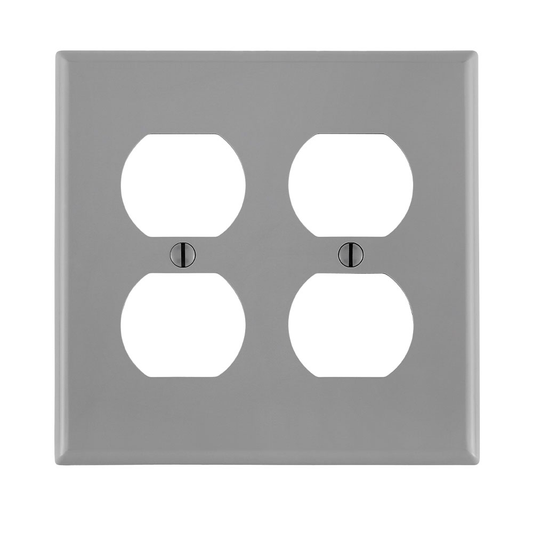 2-Gang Duplex Outlet/Receptacle Wallplate, Standard Size, Thermoplastic Nylon, Gray