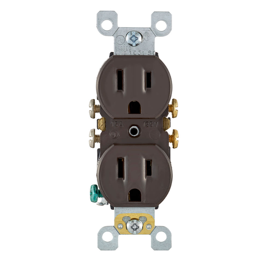 15 Amp Duplex Outlet/Receptacle, Self-Grounding, Brown