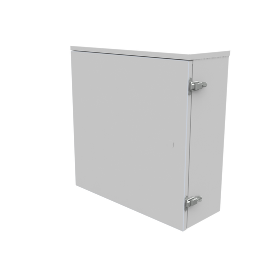 18x6x18 Hinge Cover Type 3R UL Listed Steel No Knockouts ANSI 61 Gray Back Panel Weld Studs Draw Shield Emboss Mounting Holes In Back Padlocking Draw Latch