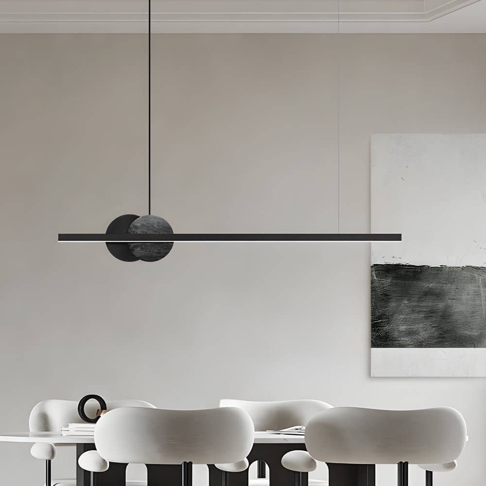 [Open-Box]Black Linear Round Marble LED Pendant Light