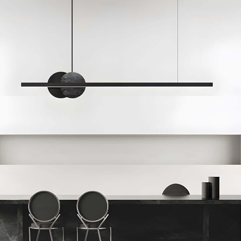 [Open-Box]Black Linear Round Marble LED Pendant Light