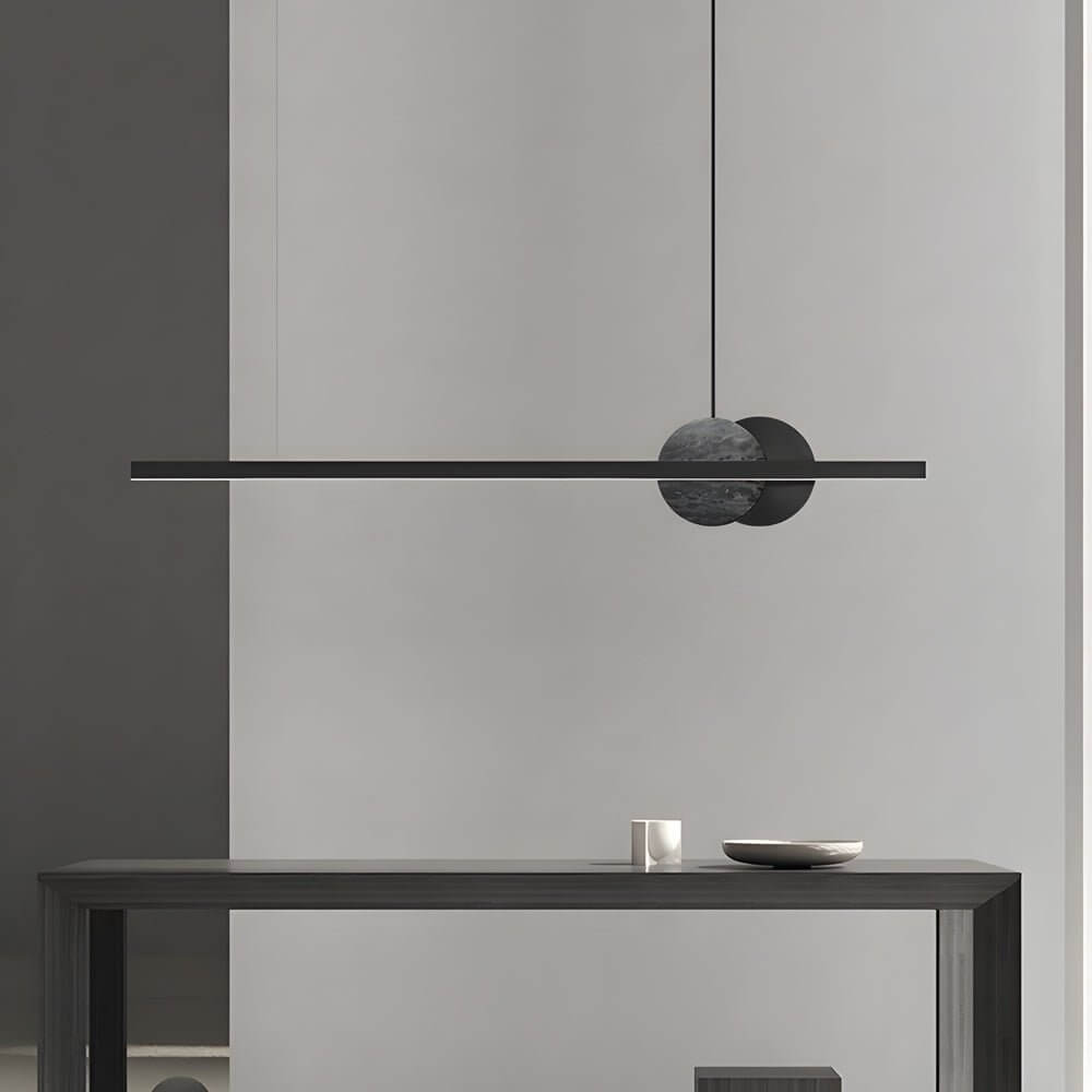 [Open-Box]Black Linear Round Marble LED Pendant Light