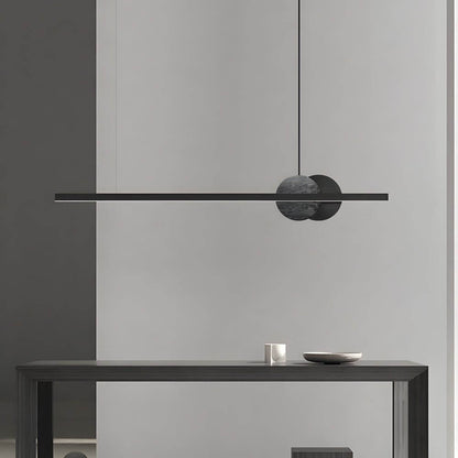 [Open-Box]Black Linear Round Marble LED Pendant Light