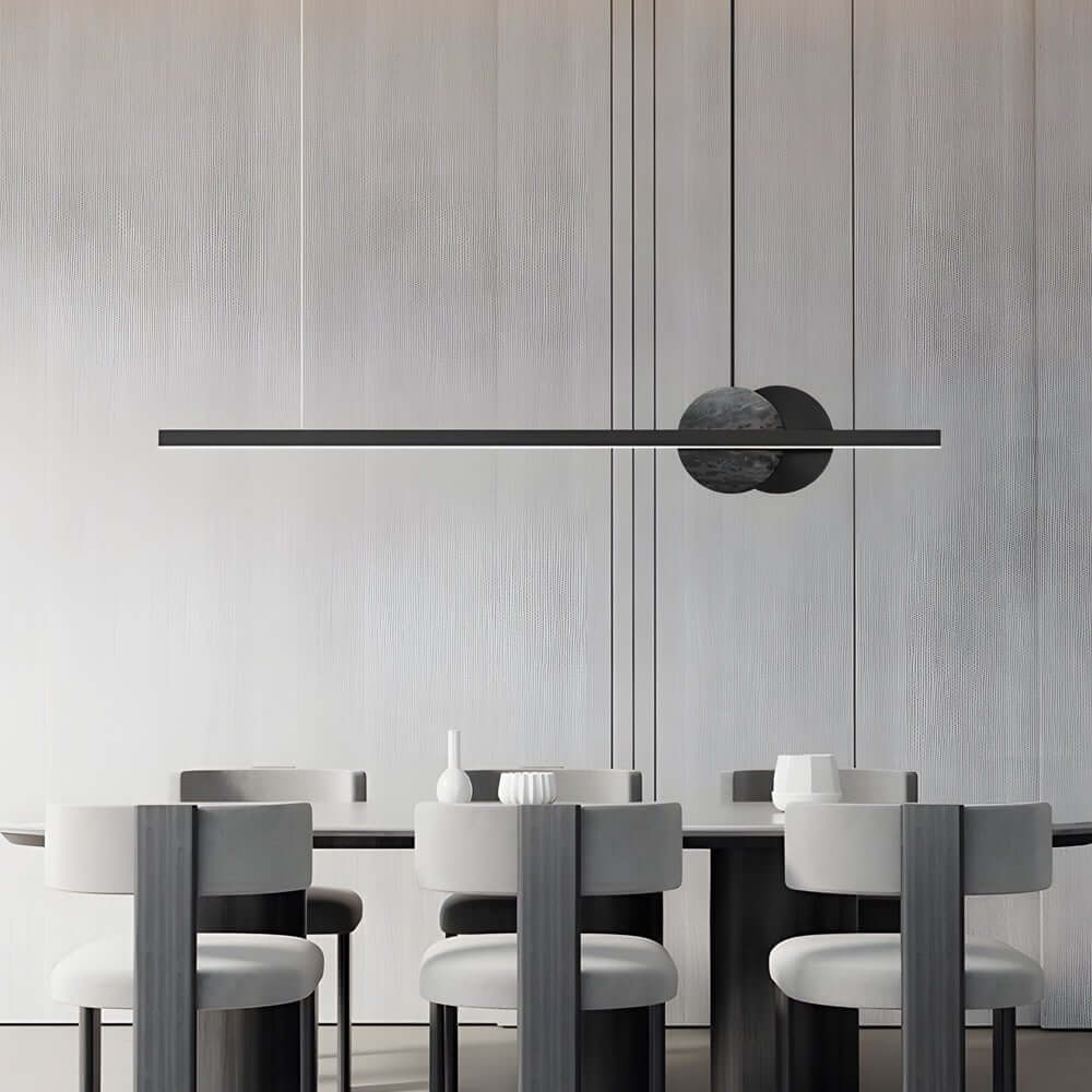 [Open-Box]Black Linear Round Marble LED Pendant Light