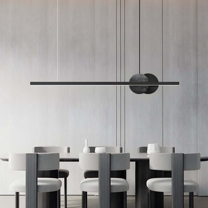 [Open-Box]Black Linear Round Marble LED Pendant Light