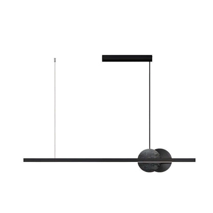 [Open-Box]Black Linear Round Marble LED Pendant Light