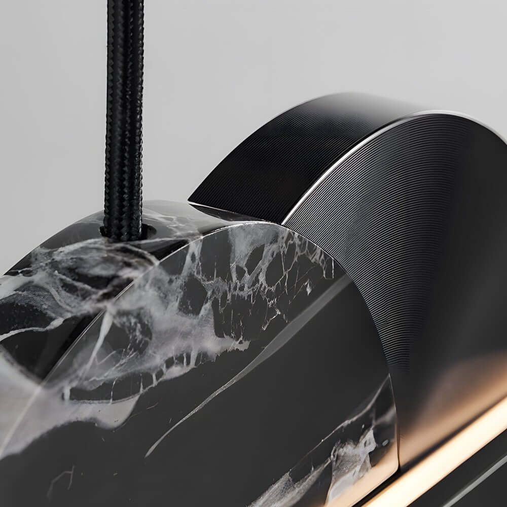 [Open-Box]Black Linear Round Marble LED Pendant Light