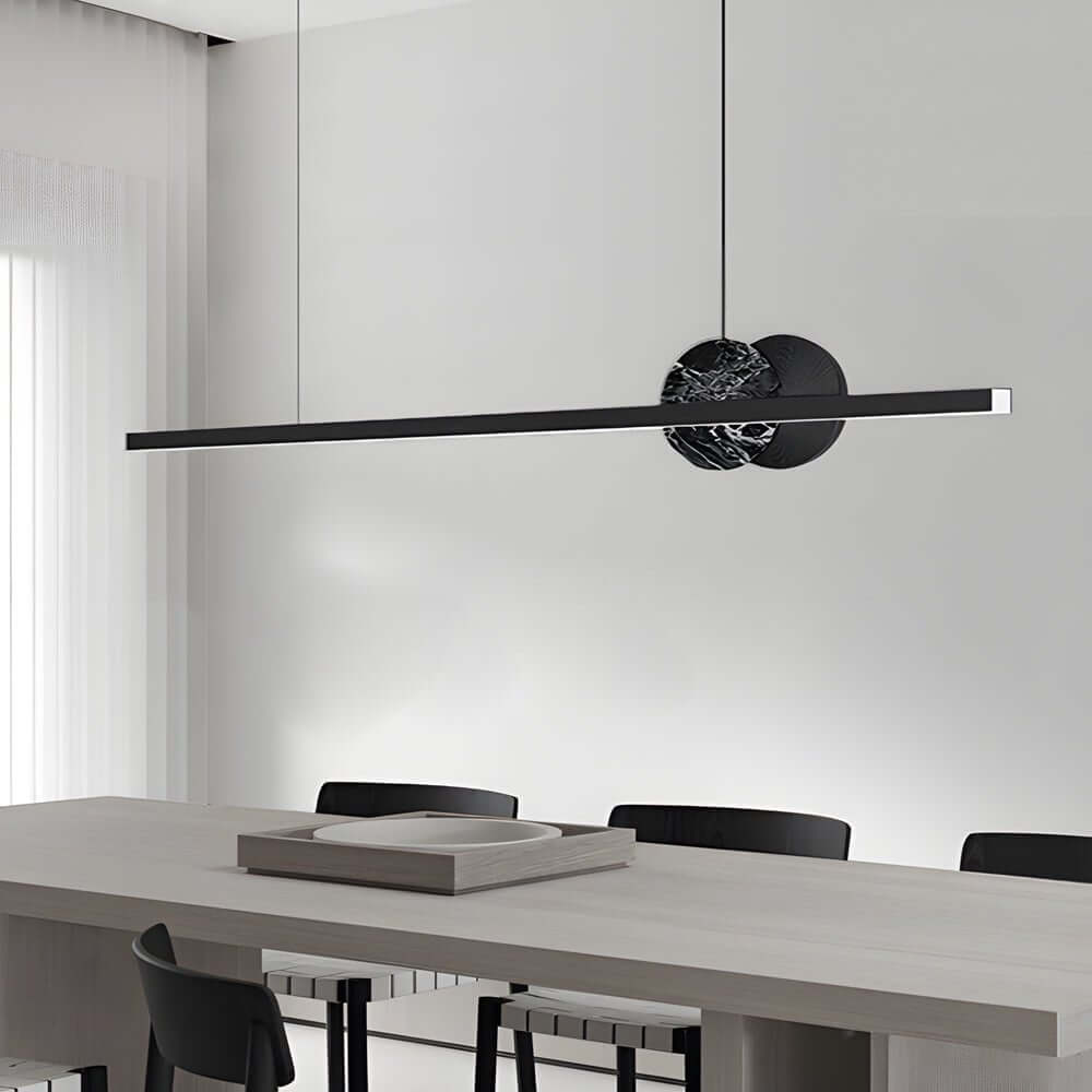 [Open-Box]Black Linear Round Marble LED Pendant Light